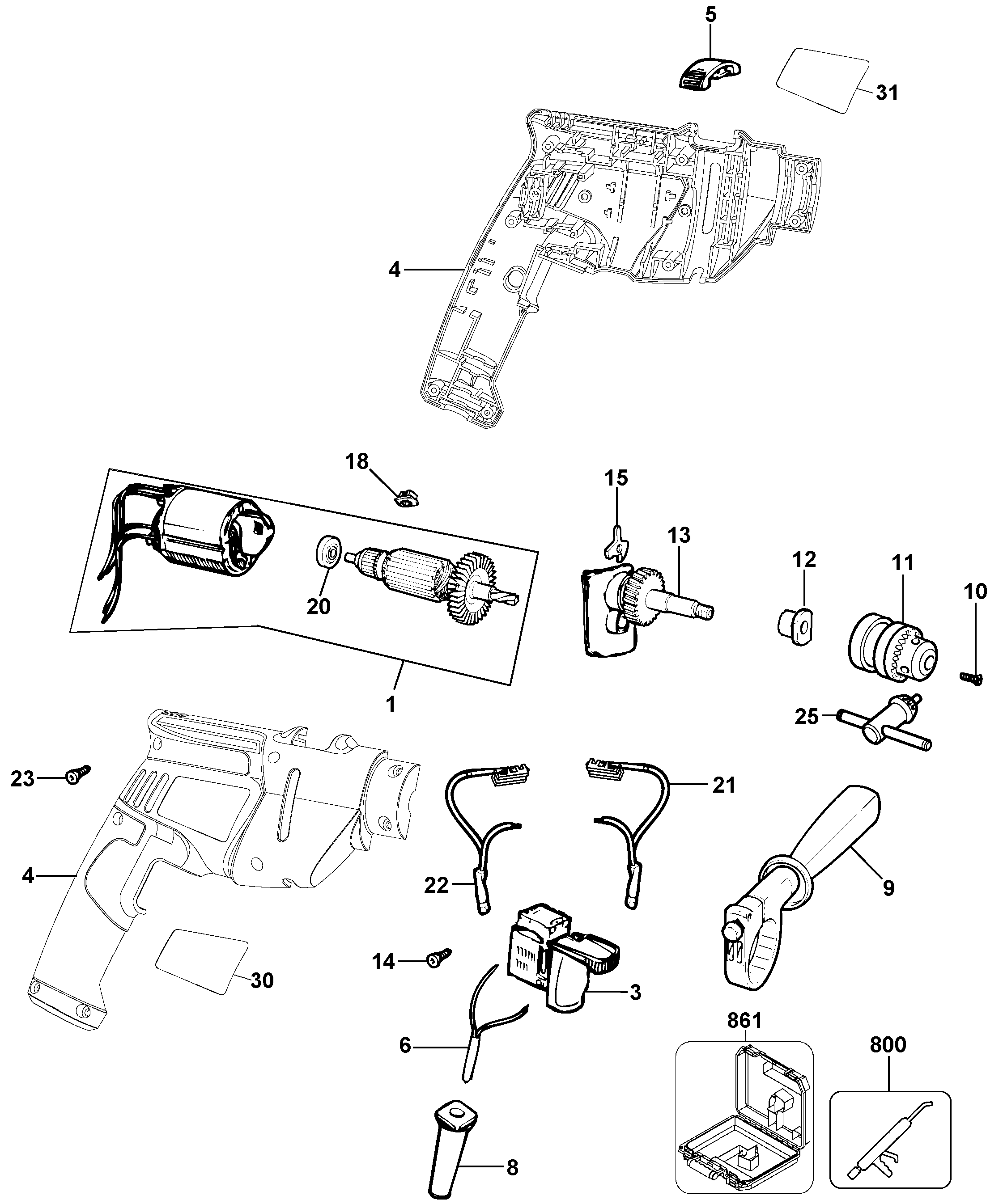 Page A Diagram and Parts List for KR520-AR 2 Black and Decker Hammer Drill
